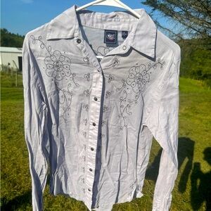 Cruel Girl Embroidered Gray Button-Up Shirt